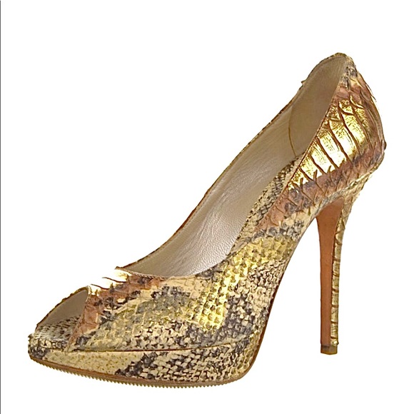Christian Dior Python Leather Embossed Peep Toe Shoes - Picture 2 of 16